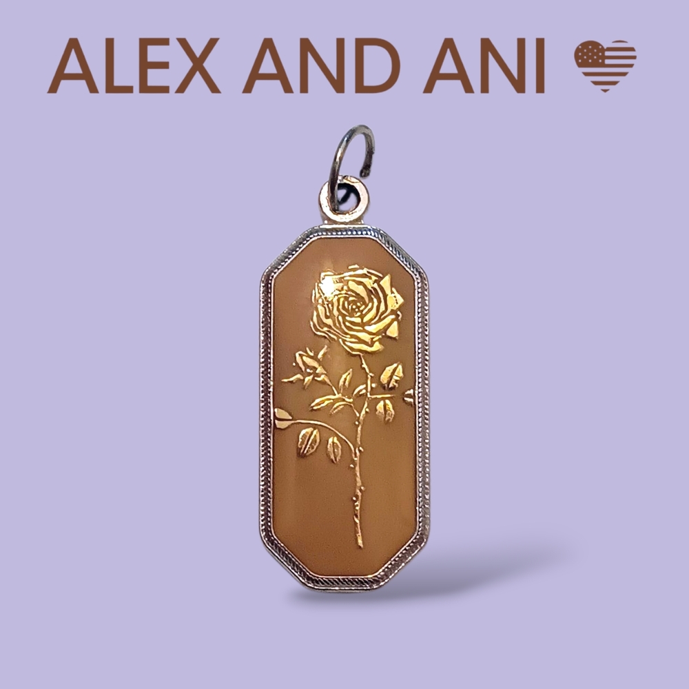 Alex and Ani Gold Etched Rose Charm Pendant